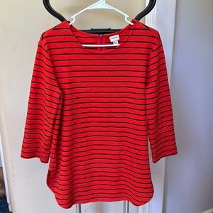 Orange and navy striped knit top 3/4 sleeves